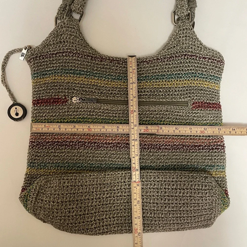 The‎ Sak Belle Crochet Hobo Bag Striped Taupe Multicolor Y2K Hippie Shoulder Bag